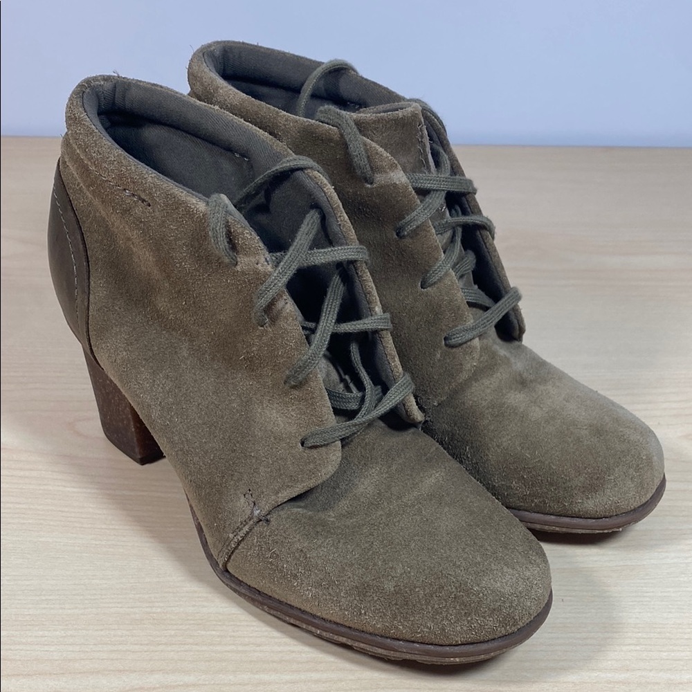 Women's Taupe Suede Lace up Heeled Ankle Boots